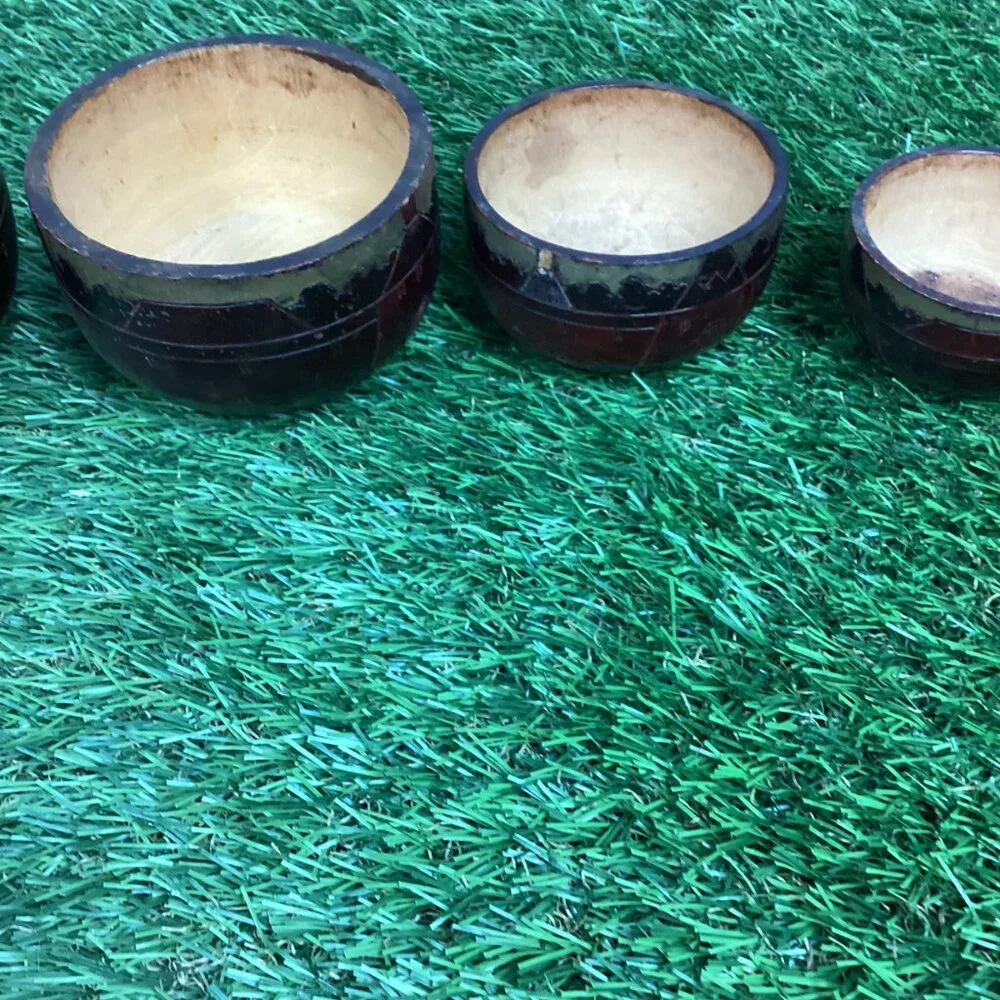 Vintage Hand Carved Nesting Bowls Tribal Design 5